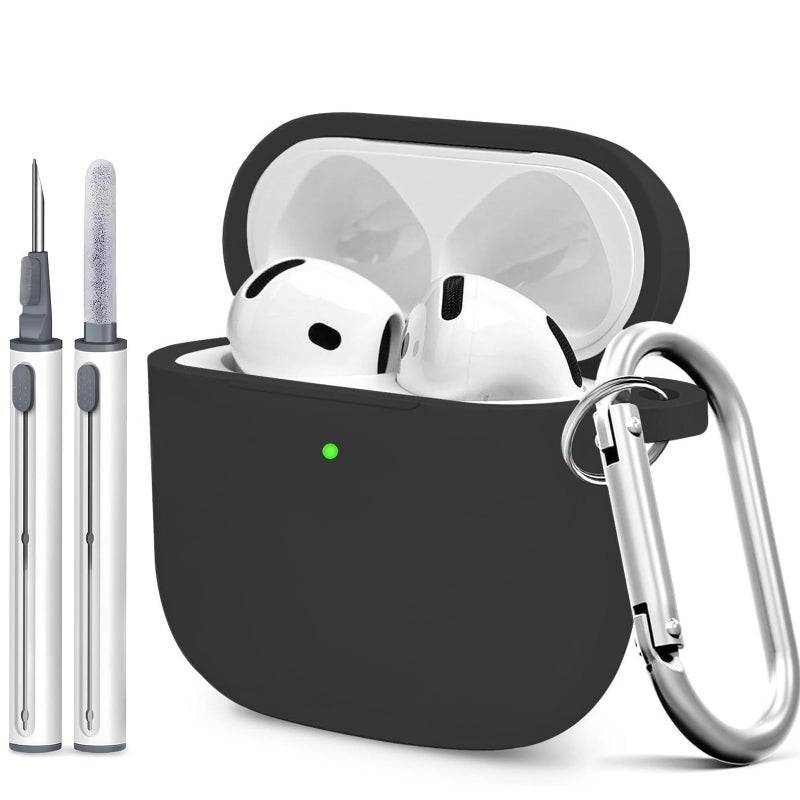 Woyinger for AirPods 4th Case Cover, Soft Silicone Case with Cleaner Kit, Keychain, Full Protection for Men and Women, Compatible with AirPods 4th Generation (Black) - Image 1