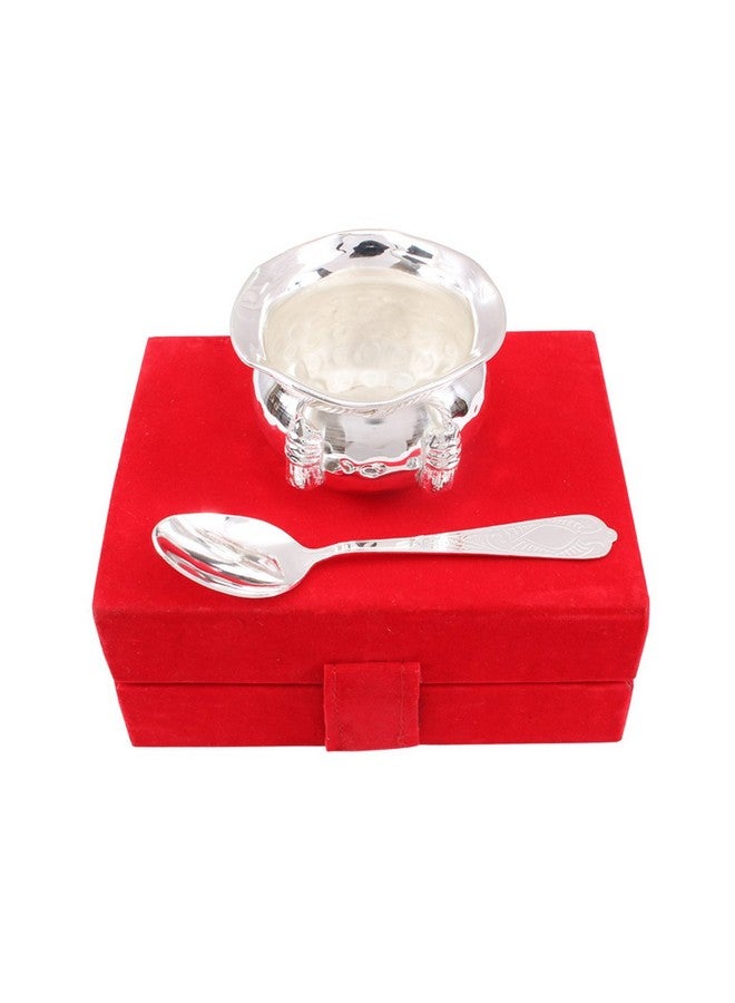 INDIAN ART VILLA Silver Plated Handmade 1 M Design Bowl 180 ML with 1 Spoon,for Serving Dessert Icecream Home Hotel | Decorative Diwali Gift Item - Image 2