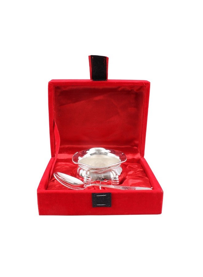 INDIAN ART VILLA Silver Plated Handmade 1 M Design Bowl 180 ML with 1 Spoon,for Serving Dessert Icecream Home Hotel | Decorative Diwali Gift Item - Image 1
