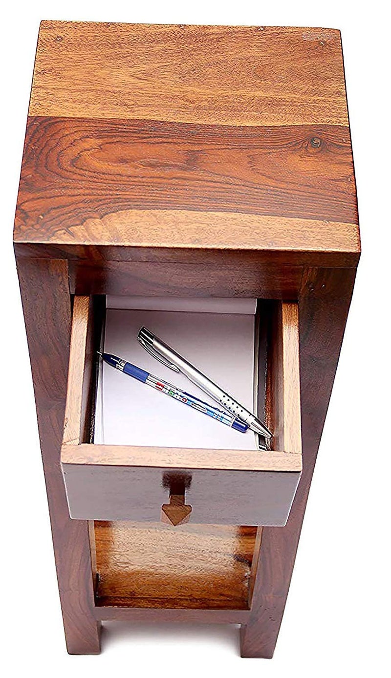 Umark Sheesham Wood Bedside End Table | Side Table With A Drawer For Home Decor |Living Room | Single Table, Brown - Image 4