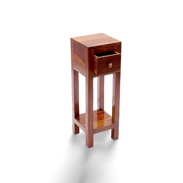 Umark Sheesham Wood Bedside End Table | Side Table With A Drawer For Home Decor |Living Room | Single Table, Brown - Image 1