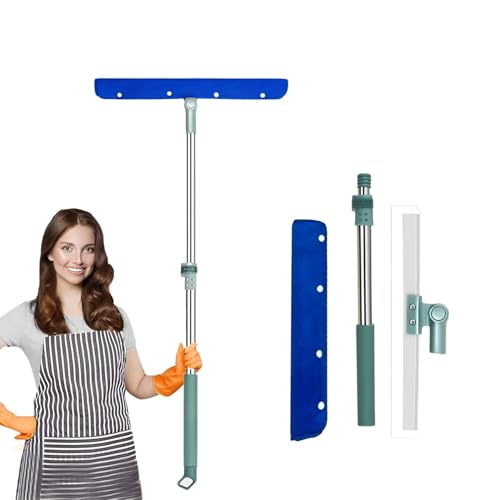 Maxoshine Magic Broom Sweeper with Removable Microfiber Cloth | 180° Flexiwipe Multipurpose Wiper for Wet & Dry Cleaning | Squeegee Floor Mop with Extendable Handle (Dark Blue) - Image 1