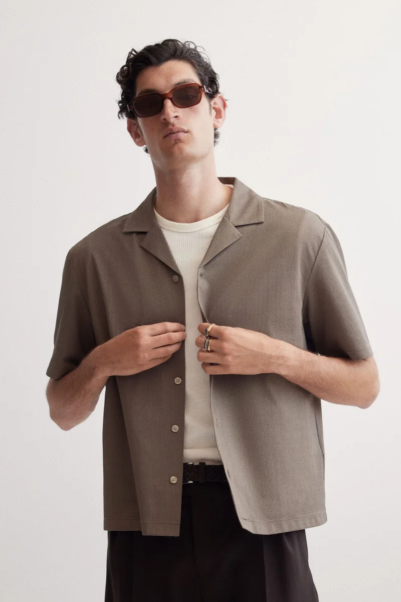 H&M Regular Fit Ribbed resort shirt