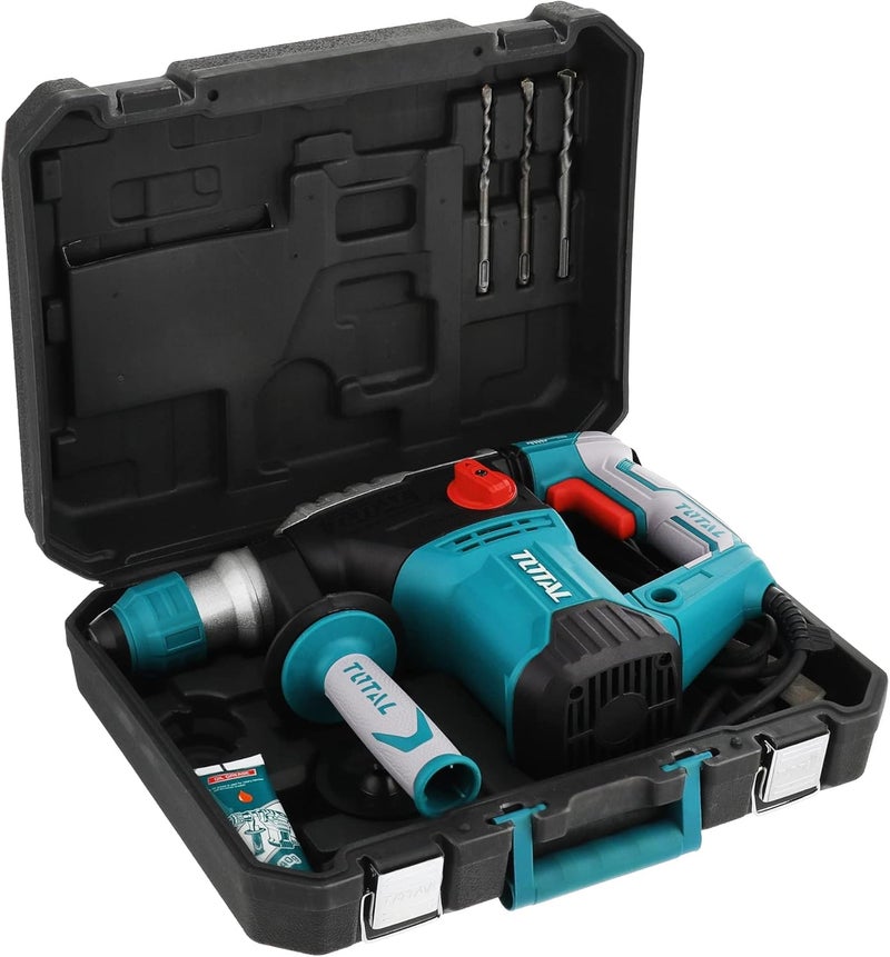 توتال مثقاب مطرقي دوّار من توتال بقدرة 1500 واط، نظام تثبيت SDS Plus، قدرة حفر في الخرسانة حتى 32 مم، معدل طرق 4400 ضربة في الدقيقة، مزود بحقيبة BMC، مع 3 ريش حفر و2 إزميل - Image 4