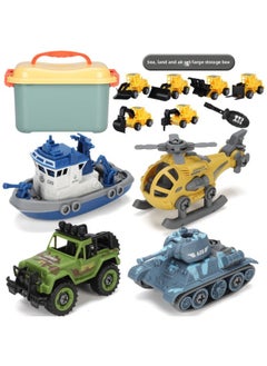 DIY Removable Engineering Vehicle Toy Suit Boy Screw Assembly Children Disassembly Simulation Sliding Model-Color:Disassembly And Assembly Of 4 Pieces Of Sea, Land And Air + 6 Projects (storage Box)