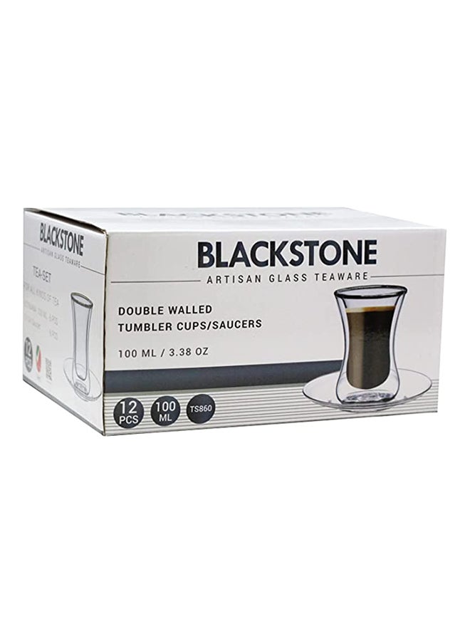 BLACKSTONE - Double Wall Glass Tumbler Set of 12 Pcs 100ML Estikana Tea or Coffee Cups TS860 - Image 1