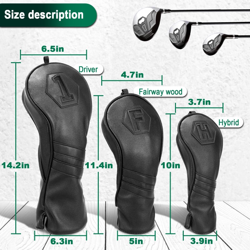 2thpart Premium Golf Club Covers, 3 Pack Golf Club Head Covers for Driver, Fairway Woods and Hybrid, Golf Head Covers Fit Most Golf Clubs PU Leather Classic Black - Image 4