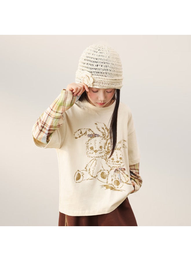 Luson Chen Dazhu Girls' Long Sleeve T-shirt Autumn New Fake Two-piece Top Children's Fall Clothing - Image 4