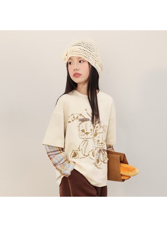 Luson Chen Dazhu Girls' Long Sleeve T-shirt Autumn New Fake Two-piece Top Children's Fall Clothing - Image 2