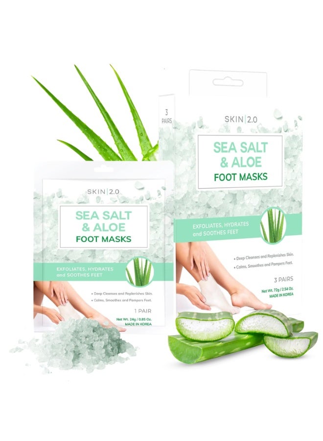 Skin 2.0 Sea Salt & Aloe Foot Masks - Cracked Heel Treatment, Soothing & Hydrating, Exfoliating Foot Mask - Dermatologist Tested Korean Skincare - Clean Beauty, Cruelty-Free, All Skin Types - 3 Pairs  - Image 1
