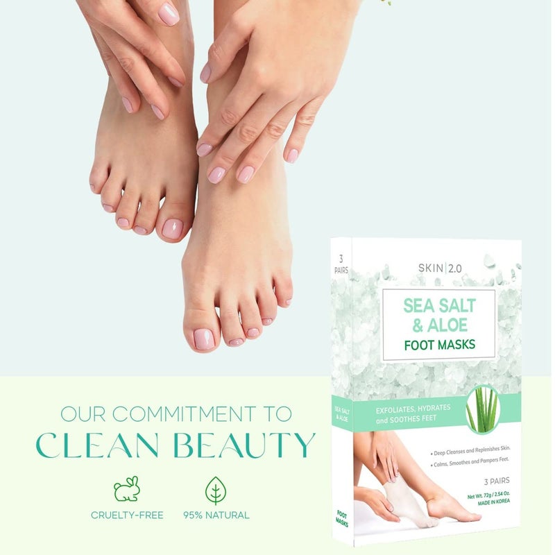 Skin 2.0 Sea Salt & Aloe Foot Masks - Cracked Heel Treatment, Soothing & Hydrating, Exfoliating Foot Mask - Dermatologist Tested Korean Skincare - Clean Beauty, Cruelty-Free, All Skin Types - 3 Pairs - Image 5
