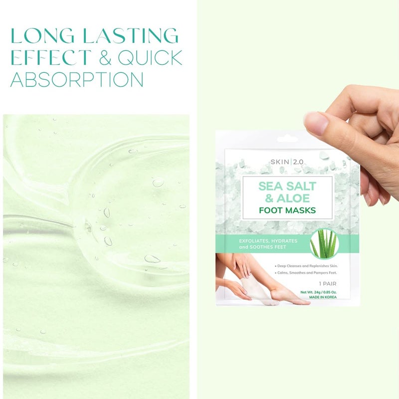 Skin 2.0 Sea Salt & Aloe Foot Masks - Cracked Heel Treatment, Soothing & Hydrating, Exfoliating Foot Mask - Dermatologist Tested Korean Skincare - Clean Beauty, Cruelty-Free, All Skin Types - 3 Pairs - Image 2