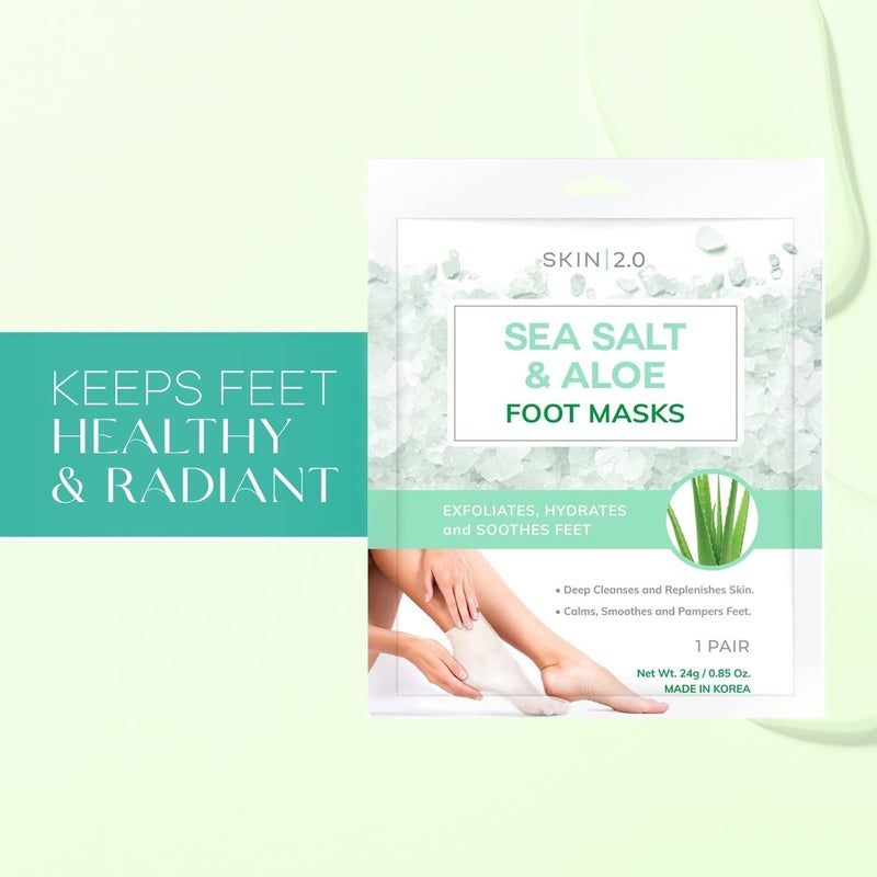 Skin 2.0 Sea Salt & Aloe Foot Masks - Cracked Heel Treatment, Soothing & Hydrating, Exfoliating Foot Mask - Dermatologist Tested Korean Skincare - Clean Beauty, Cruelty-Free, All Skin Types - 3 Pairs - Image 4