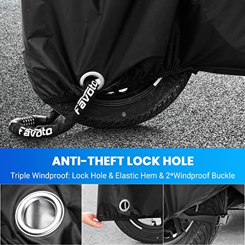 Favoto Motorcycle Cover All Season Universal Sturdy Material Waterproof Sun Outdoor Protection with Night Reflective Stripe Lock-Holes & Storage Bag Fits up to 86.6" Motorcycles Vehicle Cover - Image 4