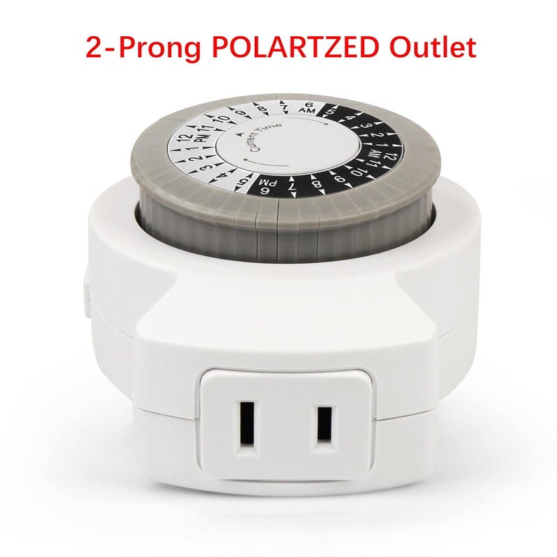 Clear Power 2-Pack Indoor Timer, 1 Polarized Outlet, 24 Hour Plug-in Mechanical Timer, Daily Cycle, Ideal for Lamps, Holiday Decor, Grow Lights, Aquarium, White, DCIT-00012P-DC - Image 1