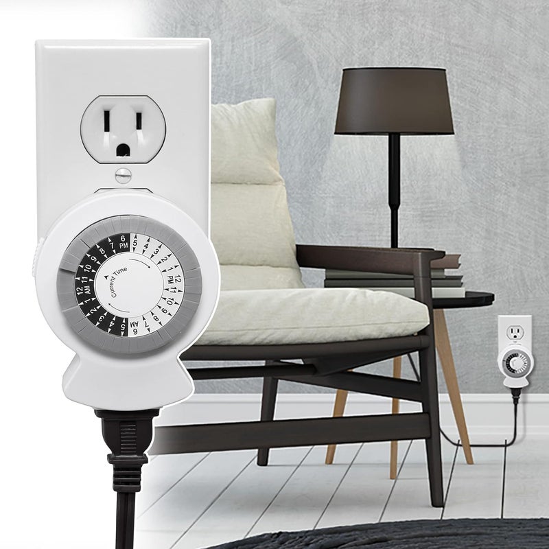 Clear Power 2-Pack Indoor Timer, 1 Polarized Outlet, 24 Hour Plug-in Mechanical Timer, Daily Cycle, Ideal for Lamps, Holiday Decor, Grow Lights, Aquarium, White, DCIT-00012P-DC - Image 4