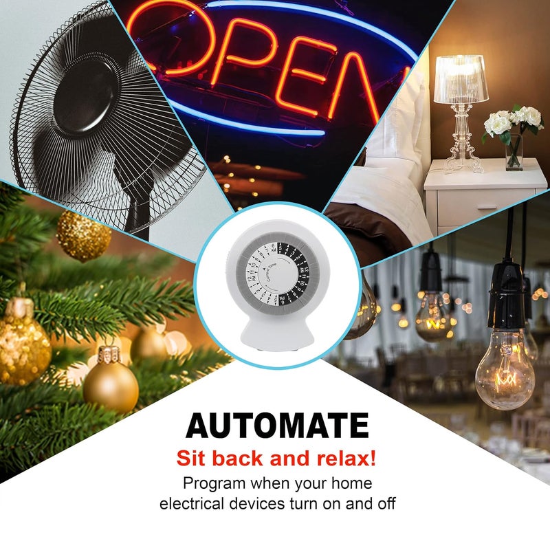Clear Power 2-Pack Indoor Timer, 1 Polarized Outlet, 24 Hour Plug-in Mechanical Timer, Daily Cycle, Ideal for Lamps, Holiday Decor, Grow Lights, Aquarium, White, DCIT-00012P-DC - Image 5