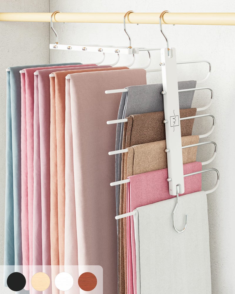 MORALVE Pants Hangers Space Saving - 2 Pack European Beechwood Scarf and Jean Hangers - Closet Organizer and Space Saver Pant Rack, Leggings Hanger, and Scarf Holder with 360Â° Swivel Hook - Image 1