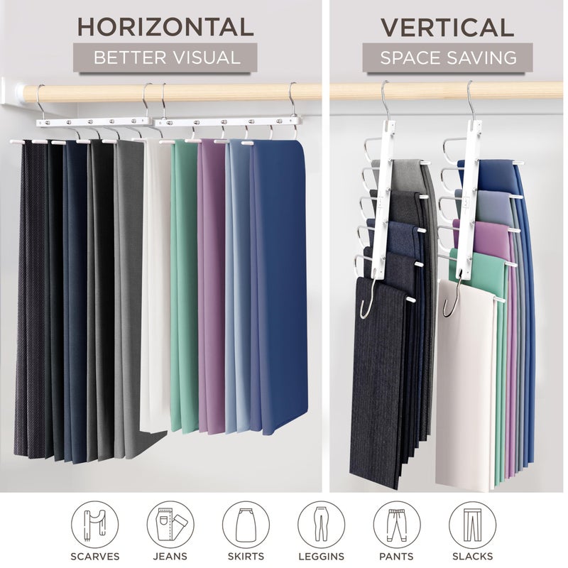 MORALVE Pants Hangers Space Saving - 2 Pack European Beechwood Scarf and Jean Hangers - Closet Organizer and Space Saver Pant Rack, Leggings Hanger, and Scarf Holder with 360Â° Swivel Hook - Image 4