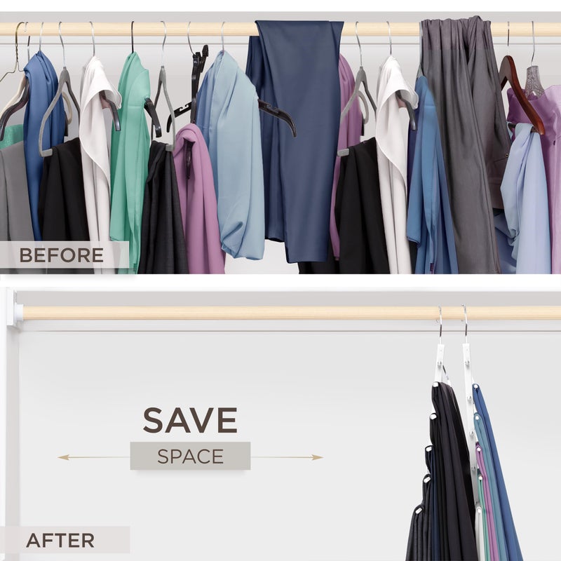 MORALVE Pants Hangers Space Saving - 2 Pack European Beechwood Scarf and Jean Hangers - Closet Organizer and Space Saver Pant Rack, Leggings Hanger, and Scarf Holder with 360Â° Swivel Hook - Image 3
