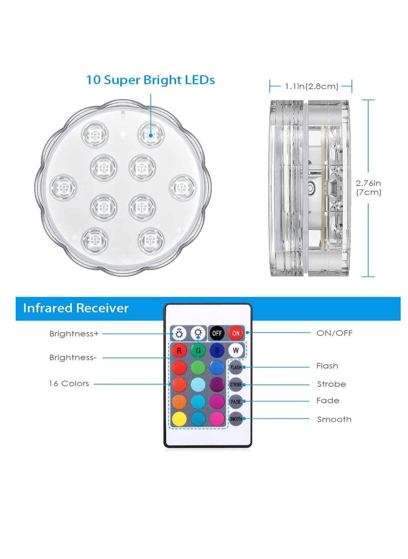 KASTWAVE - Submersible LED Lights, Pool Lights with Remote Control 10 Bright LED Multicolor Waterproof Underwater Light, for Garden, Aquarium, Swimming Pool, Fish Tank, Vase Base, Home Decor (4 Pcs) - Image 1
