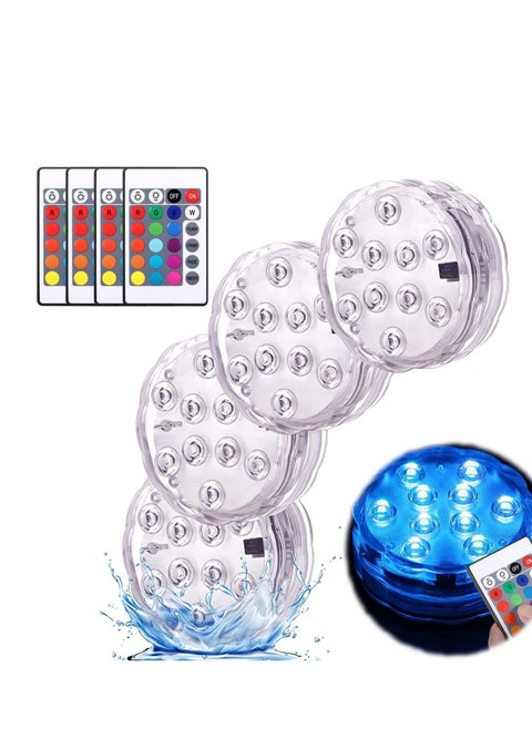 Submersible LED Lights, Pool Lights with Remote Control 10 Bright LED Multicolor Waterproof Underwater Light, for Garden, Aquarium, Swimming Pool, Fish Tank, Vase Base, Home Decor (4 Pcs)