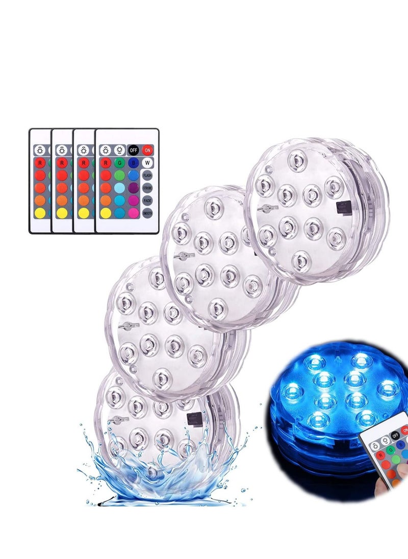 KASTWAVE - Submersible LED Lights, Pool Lights with Remote Control 10 Bright LED Multicolor Waterproof Underwater Light, for Garden, Aquarium, Swimming Pool, Fish Tank, Vase Base, Home Decor (4 Pcs) - Image 1