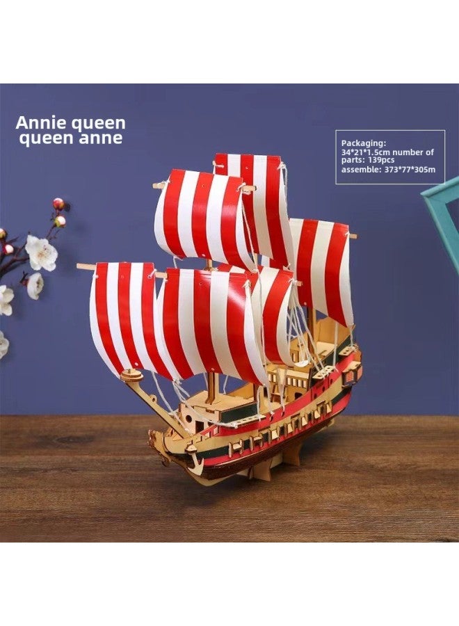 Wooden Puzzle Handmade Diy Stereo Puzzle Assembled Ship Model Ornaments School Educational Children's Toys Wholesale-Color:Queen Anne-E  - Image 1