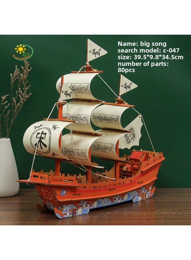 Wooden Puzzle Handmade Diy Stereo Puzzle Assembled Ship Model Ornaments School Educational Children's Toys Wholesale-Color:Queen Anne-E  - Image 5