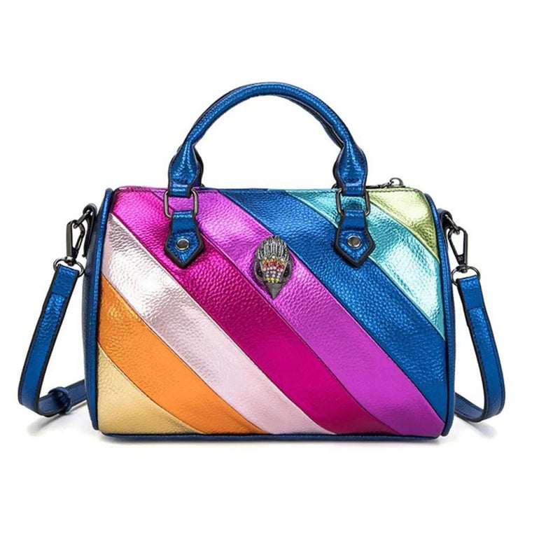 European and American Fashion New Womens Bag Rainbow Contrast Color Stitching Boston Bag Portable Shoulder Crossbody Bag Womens Bag Color