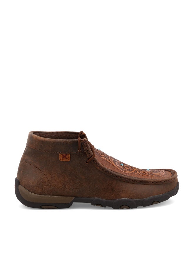 Twisted X Women's Chukka Driving Moc, Moc Toe, Brown & Tooled Flower, 9 M - Image 1