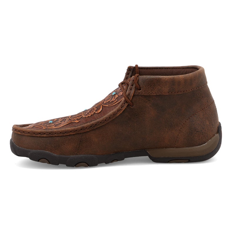 Twisted X Women's Chukka Driving Moc, Moc Toe, Brown & Tooled Flower, 9 M - Image 4