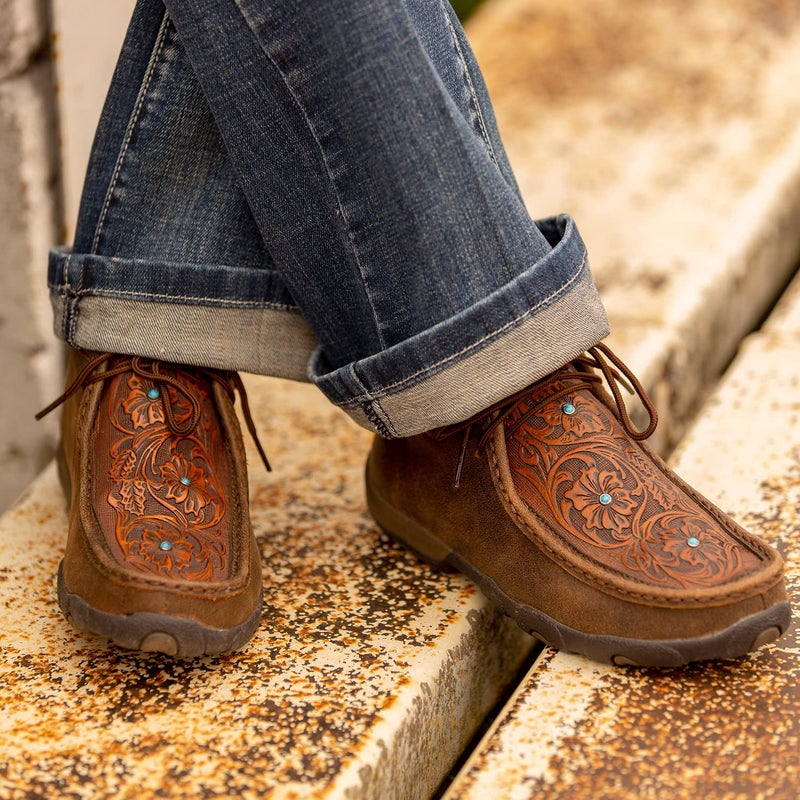 Twisted X Women's Chukka Driving Moc, Moc Toe, Brown & Tooled Flower, 9 M - Image 3