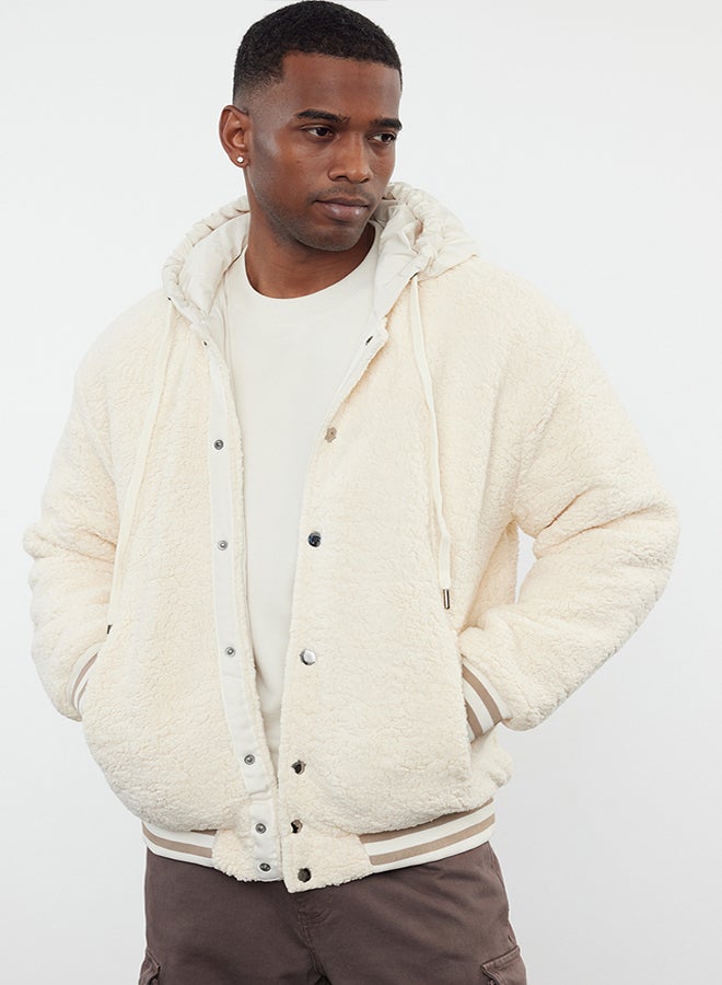 trendyol Ecru Relaxed Fit Rubber Detailed Hooded Winter Coat TMNAW25MO00015  - Image 2