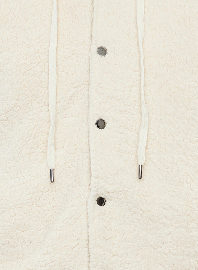 trendyol Ecru Relaxed Fit Rubber Detailed Hooded Winter Coat TMNAW25MO00015  - Image 4
