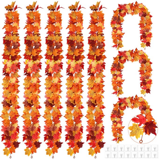 8 PIECES FALL MAPLE LEAVES GARLAND 58FTPC ARTIFICIAL FOLIAGE GARLAND AUTUMN HANGING VINE FALL GARLANDS LEAVES COLORFUL AUTUMN DECOR FOR WEDDING THANKSGIVING DINNER PARTY