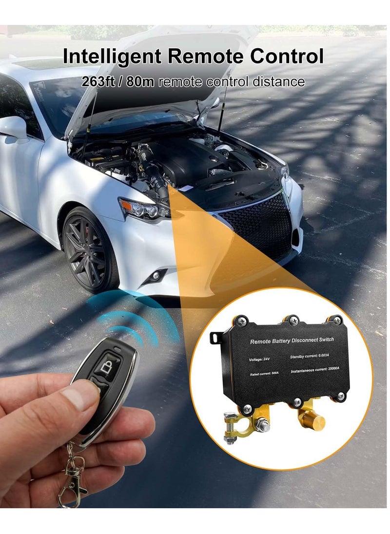SYOSI DC 24V 500A Remote Battery Disconnect Switch, Intelligent Kill Switch for Car, Truck, RV, Boat, Marine, Anti-Theft Battery Cut-Off with 2 Wireless Remote Controls  - Image 2