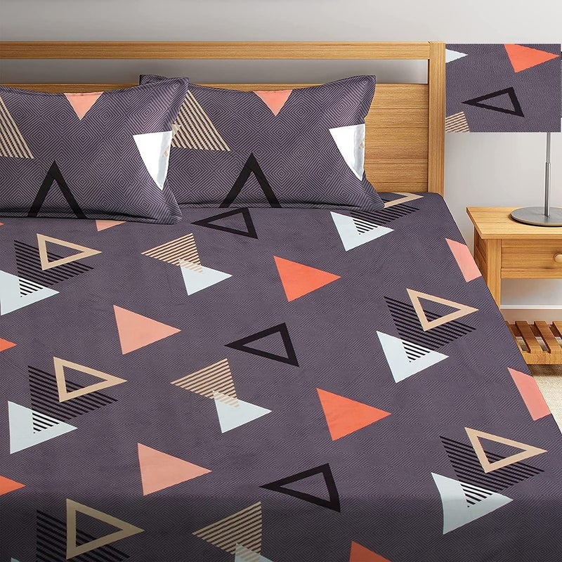 BSB بي إس بي هوم® شراشف قطن جلاسي 160 TC بتصميم مربعات أنغورا مطبوعة مع غطاء وسادة بحجم كينغ واحد، (60X90 بوصة، 5 x 7.5 قدم، أزرق، أبيض وبرتقالي) - Image 3