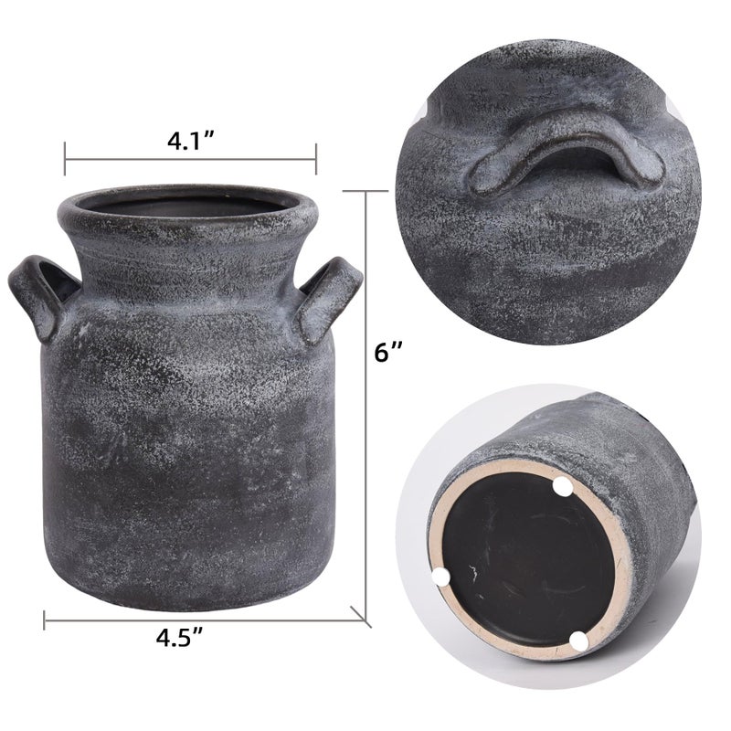 Quoowiit Ceramic Rustic Farmhouse Vase, Distressed Decorative Flower Vases for Home Decor, Ideal Shelf Decor, Black Boho Vase for Living Room Bedroom Kitchen Office Centerpiece Table Decorations - Image 5