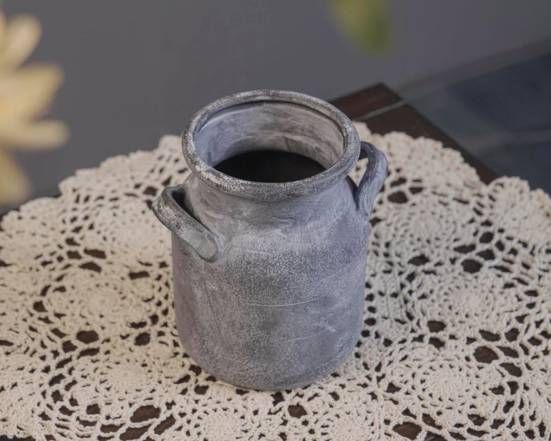 Quoowiit Ceramic Rustic Farmhouse Vase, Distressed Decorative Flower Vases for Home Decor, Ideal Shelf Decor, Black Boho Vase for Living Room Bedroom Kitchen Office Centerpiece Table Decorations - Image 2