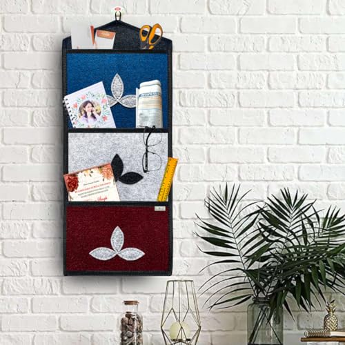 FREDDO Classic Wall Hanging Organiser with 3 Sturdy Pockets | Magazine, Letter, Newspaper & Kitchen Storage | Multi Colour | Pack of 1 - Image 1