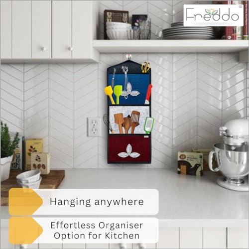 FREDDO Classic Wall Hanging Organiser with 3 Sturdy Pockets | Magazine, Letter, Newspaper & Kitchen Storage | Multi Colour | Pack of 1 - Image 5
