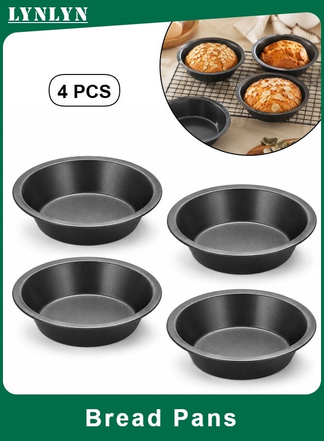 LYNLYN 4 PCS Small Round Bread Pans, Carbon Steel Nonstick Baking Pans, Mini Cake Pans for Bread, Cakes and Family Baking - Image 1