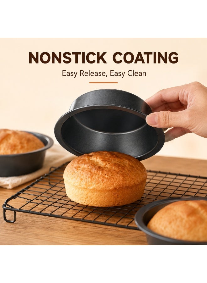 LYNLYN 4 PCS Small Round Bread Pans, Carbon Steel Nonstick Baking Pans, Mini Cake Pans for Bread, Cakes and Family Baking - Image 4