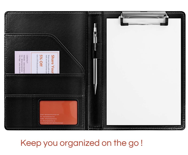 Mymazn Small Clipboard Junior Padfolio Folio 7 x 9 Writing Pad Refillable, Mymazn Faux Leather Folder A5 for Notepad Legal pad 5 x 8 Junior Size Portfolio (Black) - Image 5