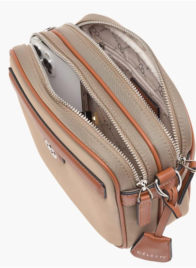 Celeste Womens Textured Crossbody Bag With Adjustable Strap And Zip Closure