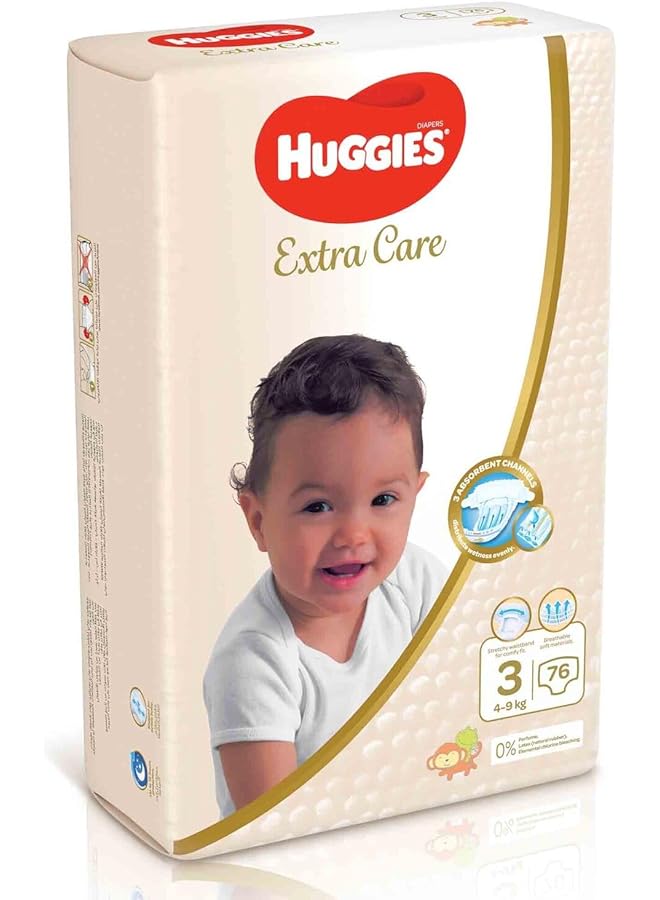 HUGGIES Extra Care Size 3 4 9 Kg Jumbo Pack 76 Diapers (Pack Of 2) - Image 2