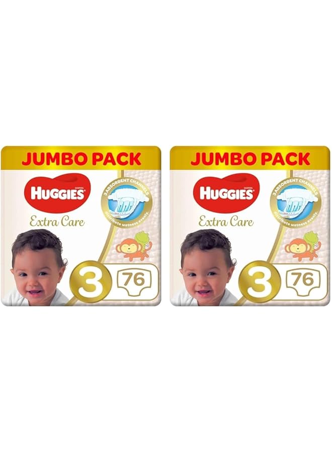HUGGIES Extra Care Size 3 4 9 Kg Jumbo Pack 76 Diapers (Pack Of 2) - Image 1