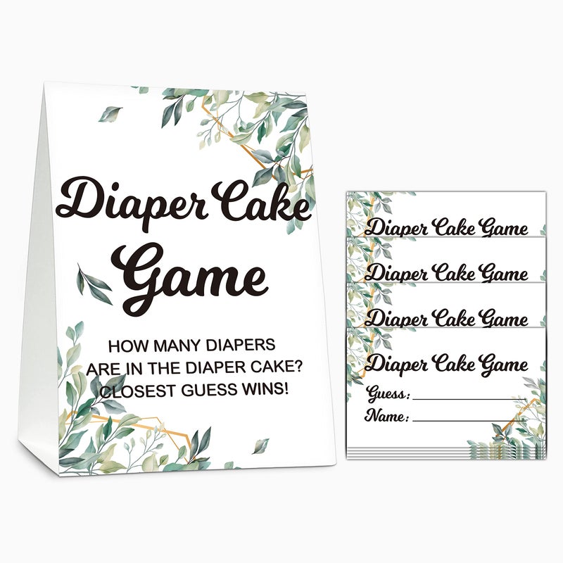 Gihyan Baby Shower Game Set Diaper Cake Games1 Standing Sign 50 Find Cards Neutral Greenery Find How Many Diapers Party Game Eucalyptus Gender Reveal Party Favor DecorA01 - Image 2
