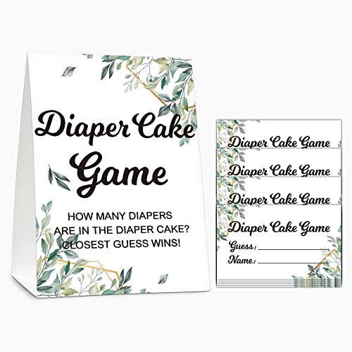 Gihyan Baby Shower Game Set Diaper Cake Games1 Standing Sign 50 Find Cards Neutral Greenery Find How Many Diapers Party Game Eucalyptus Gender Reveal Party Favor DecorA01 - Image 1